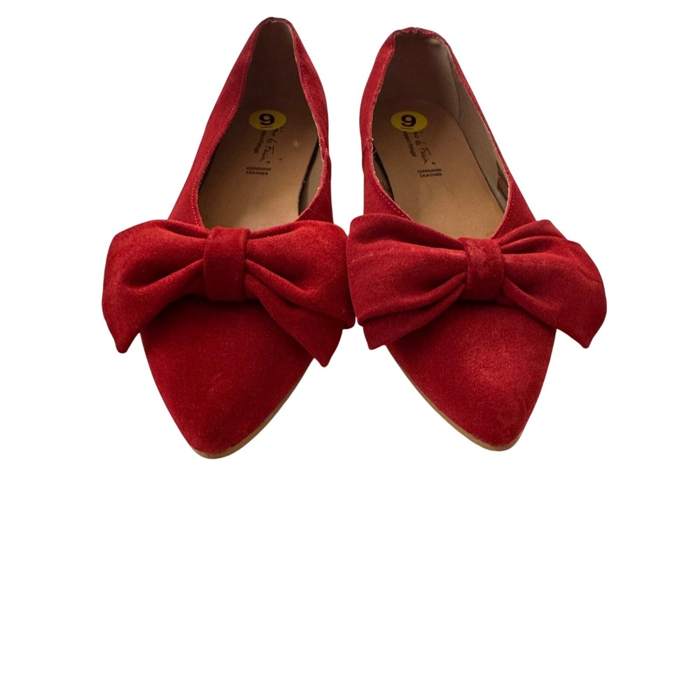 Dino de Faria Ashley Red Suede Bow Pointed Toe Flats Womens 9 EU 40 Portugal
